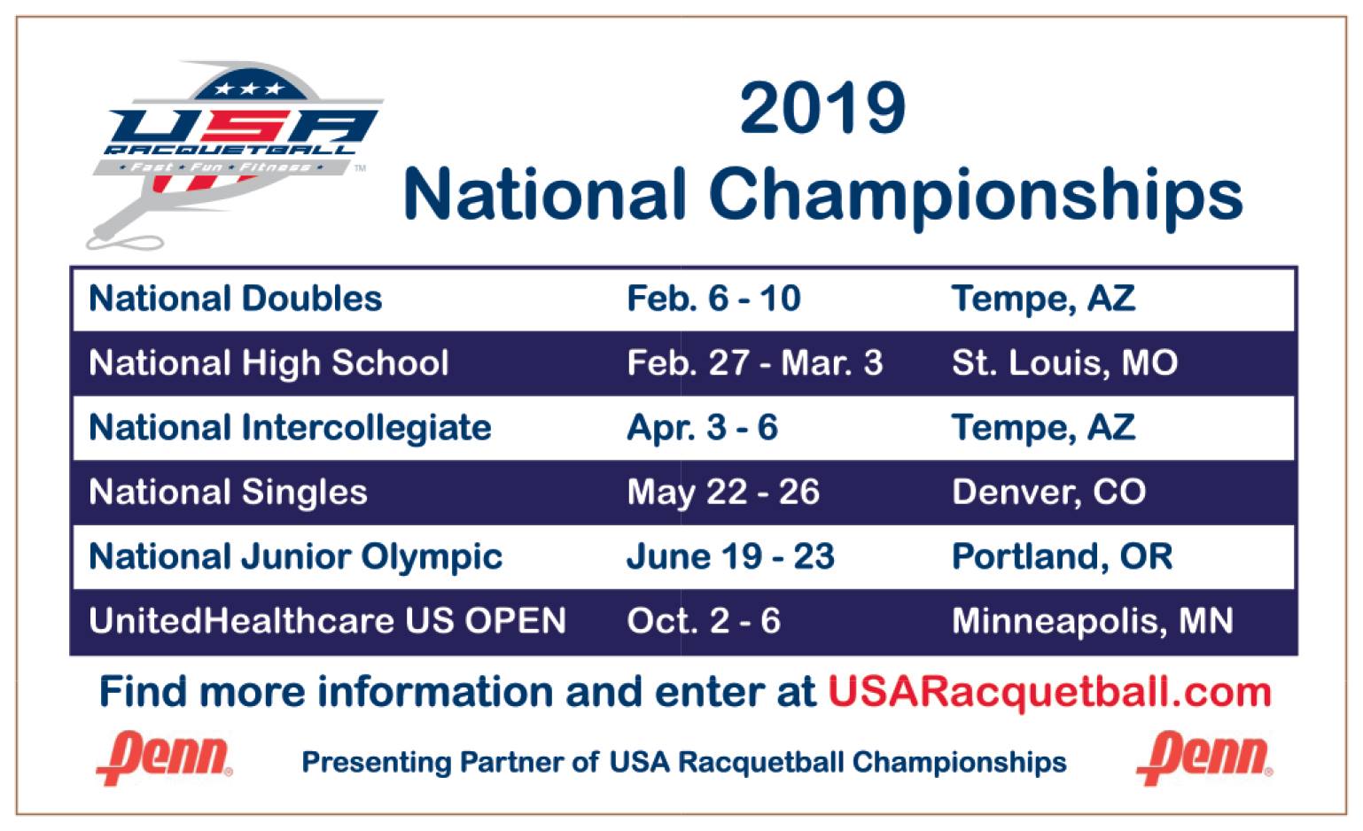 USA Racquetball 2019 Schedule